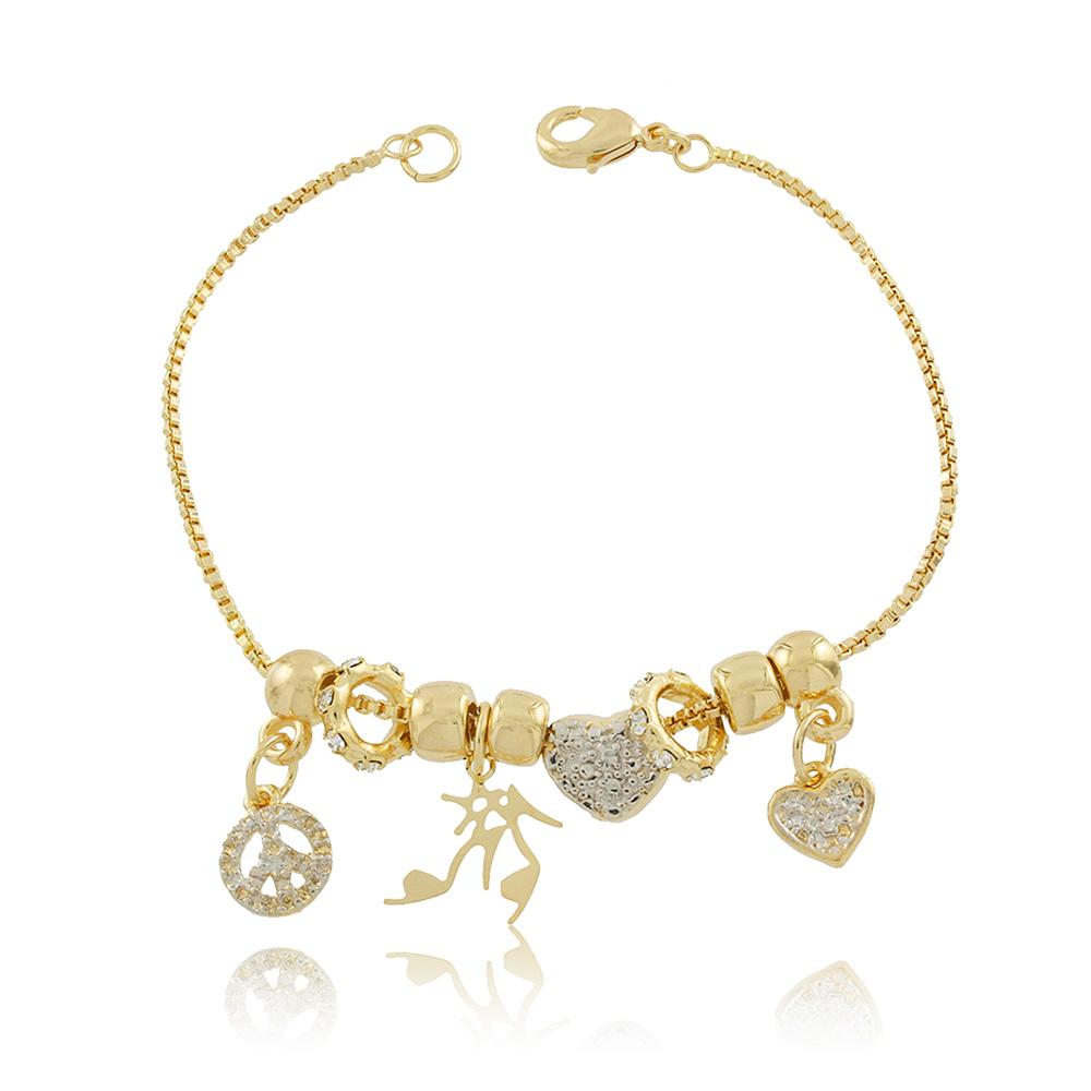 Tarnish Resistant, Nickel free and Hypoallergenic for Sensitive skin, Apparel and Accessories, Jewelry, Bracelets Peace, Sandals and Heart Charms Bracelet Finished in 18K Yellow Gold Women Jewelry 86056
