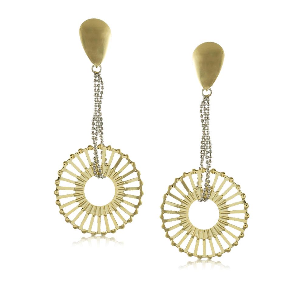 Tarnish Resistant, Nickel free and Hypoallergenic for Sensitive skin, Apparel and Accessories, Jewelry, Earrings 2 Tone Dangling Circle Earring Finished in 18K Yellow Gold Women Jewelry 10250R