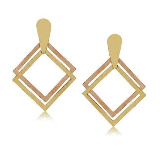 Tarnish Resistant, Nickel free and Hypoallergenic for Sensitive skin, Apparel and Accessories, Jewelry, Earrings 2 Tone Drop Losango Earring Finished in 18K Yellow Gold Women Jewelry 10258R