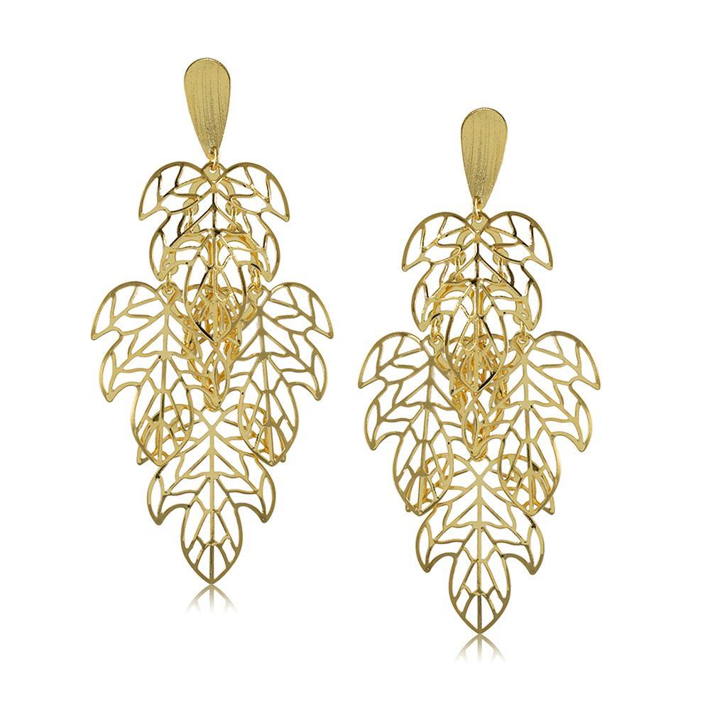 Tarnish Resistant, Nickel free and Hypoallergenic for Sensitive skin, Apparel and Accessories, Jewelry, Earrings Chandelier Leaf Earring Finished in 18K Yellow Gold Women Jewelry 10583R