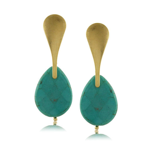 Tarnish Resistant, Nickel free and Hypoallergenic for Sensitive skin, Apparel and Accessories, Jewelry, Earrings Turquoise Teardrop Earring Finished in 18K Yellow Gold Women Jewelry 11645R