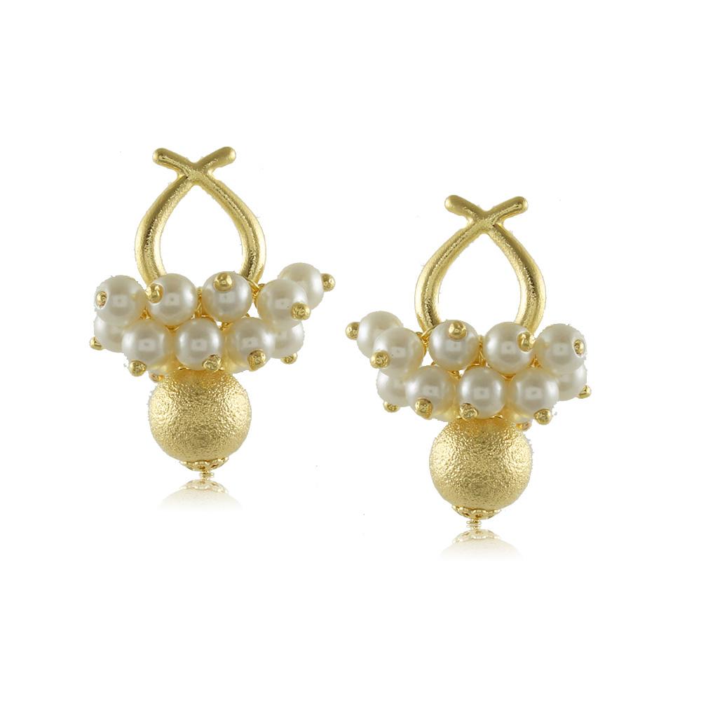 Tarnish Resistant, Nickel free and Hypoallergenic for Sensitive skin, Apparel and Accessories, Jewelry, Earrings Small Pearls and Sphere Earring Finished in 18K Yellow Gold Women Jewelry 11695R