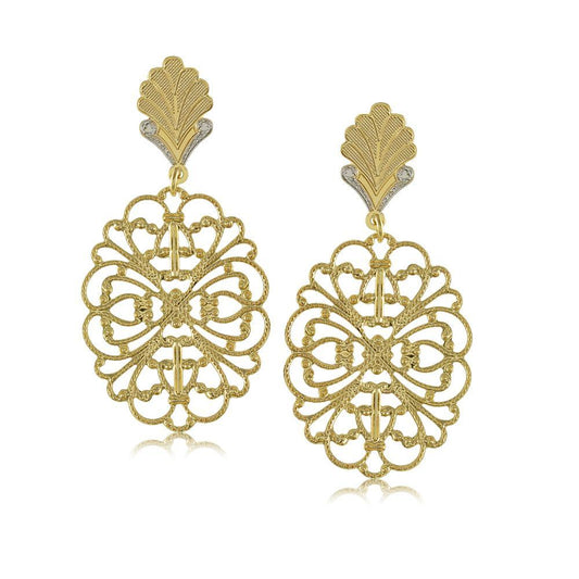 Tarnish Resistant, Nickel free and Hypoallergenic for Sensitive skin, Apparel and Accessories, Jewelry, Earrings 2 Tone Lace Earring Finished in 18K Yellow Gold Women Jewelry 11754R