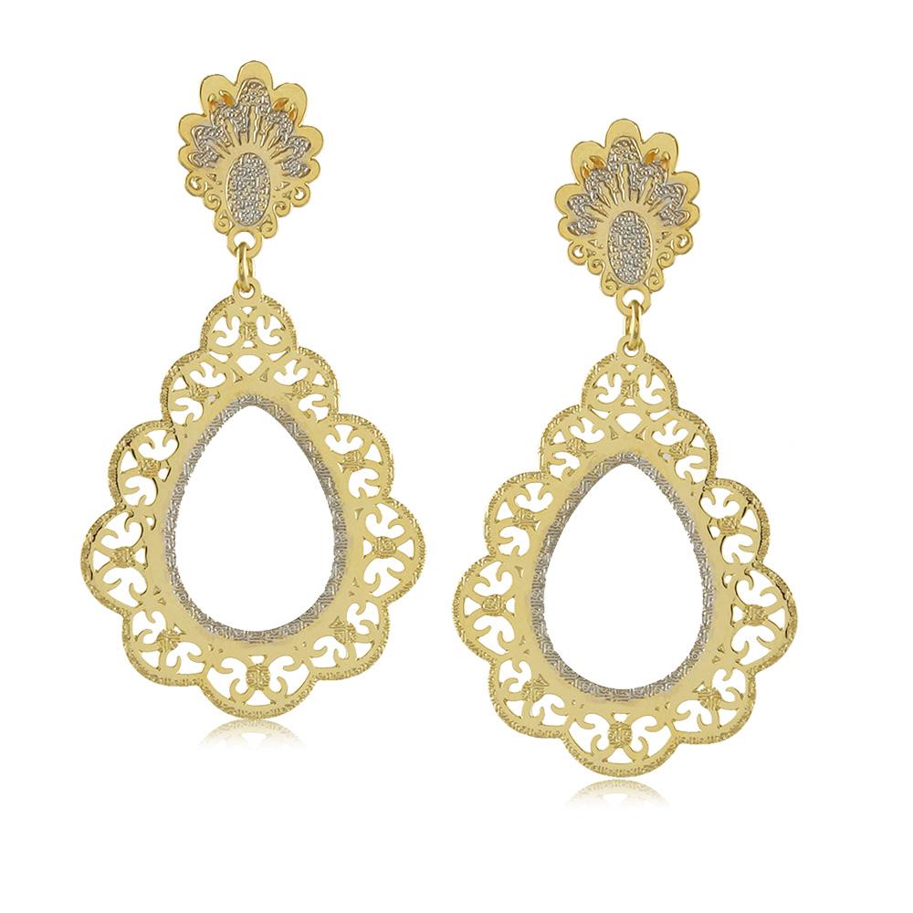 Tarnish Resistant, Nickel free and Hypoallergenic for Sensitive skin, Apparel and Accessories, Jewelry, Earrings 2 Tone Lace Earring Finished in 18K Yellow Gold Women Jewelry 11767R