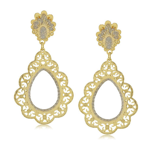 Tarnish Resistant, Nickel free and Hypoallergenic for Sensitive skin, Apparel and Accessories, Jewelry, Earrings 2 Tone Lace Earring Finished in 18K Yellow Gold Women Jewelry 11767R