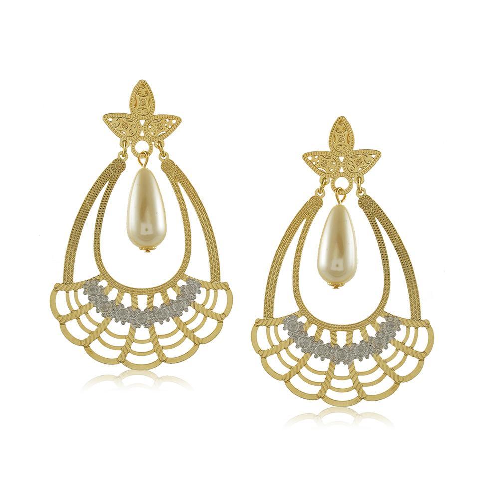 Tarnish Resistant, Nickel free and Hypoallergenic for Sensitive skin, Apparel and Accessories, Jewelry, Earrings 2 Tone Lace Pearl Earring Finished in 18K Yellow Gold Women Jewelry 11775R