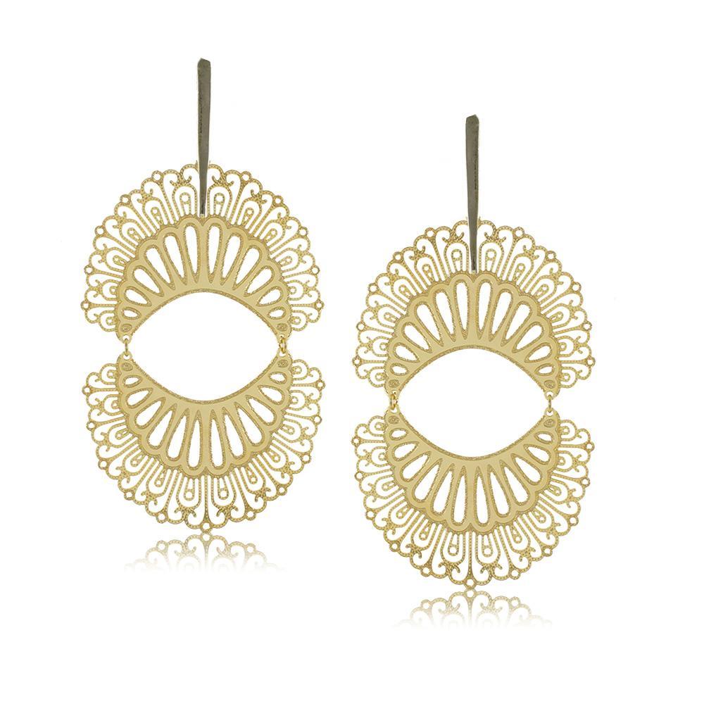 Tarnish Resistant, Nickel free and Hypoallergenic for Sensitive skin, Apparel and Accessories, Jewelry, Earrings 2 Tone 2 Tier Lace Earring Finished in 18K Yellow Gold Women Jewelry 11807R