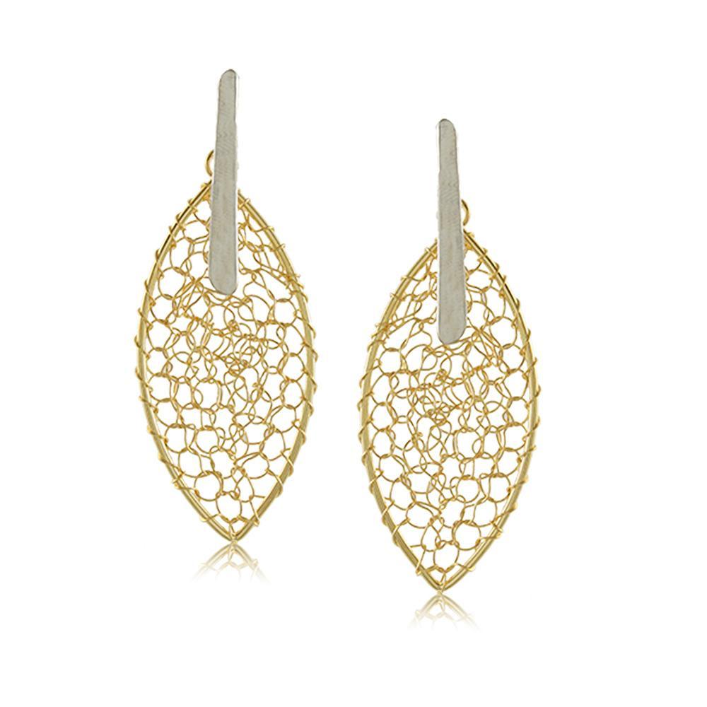 Tarnish Resistant, Nickel free and Hypoallergenic for Sensitive skin, Apparel and Accessories, Jewelry, Earrings Oval Crochet 2 Tone Earring Finished in 18K Yellow Gold Women Jewelry 11809R