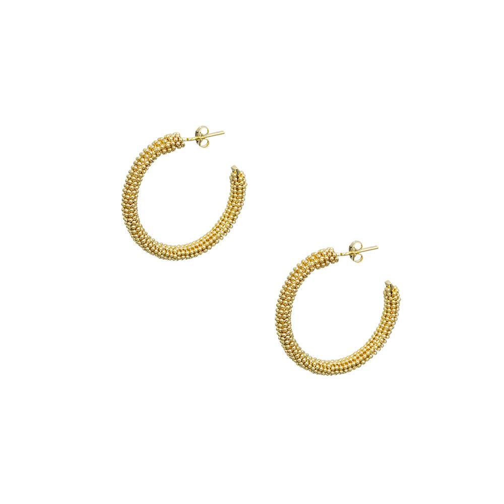 Tarnish Resistant, Nickel free and Hypoallergenic for Sensitive skin, Apparel and Accessories, Jewelry, Earrings Sphere Chain Hoop Earring Finished in 18K Yellow Gold Women Jewelry 12040R