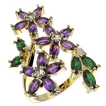 Tarnish Resistant, Nickel free and Hypoallergenic for Sensitive skin, Apparel and Accessories, Jewelry, Rings CZ Ring Finished in 18K Yellow Gold Women Jewelry 13019 6 Green/Purple