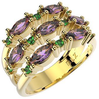 Tarnish Resistant, Nickel free and Hypoallergenic for Sensitive skin, Apparel and Accessories, Jewelry, Rings CZ Ring Finished in 18K Yellow Gold Women Jewelry 14216 Green/Purple 6