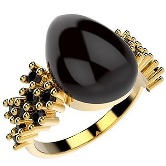 Tarnish Resistant, Nickel free and Hypoallergenic for Sensitive skin, Apparel and Accessories, Jewelry, Rings Natural Stone and CZ Ring Finished in 18K Yellow Gold Women Jewelry 14258 Black 6