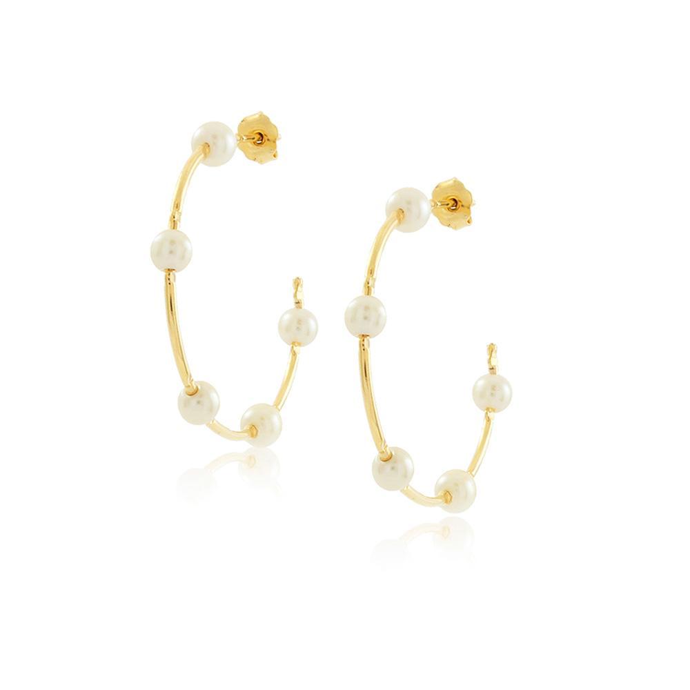 Tarnish Resistant, Nickel free and Hypoallergenic for Sensitive skin, Apparel and Accessories, Jewelry, Earrings Pearl Hoop Earring Finished in 18K Yellow Gold Women Jewelry 36017