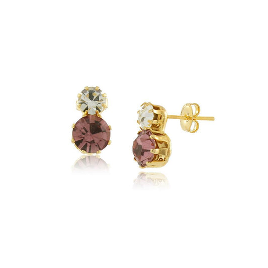 Tarnish Resistant, Nickel free and Hypoallergenic for Sensitive skin, Apparel and Accessories, Jewelry, Earrings 2 Crystals Stud Earring Finished in 18K Yellow Gold Women Jewelry 36069 Pink