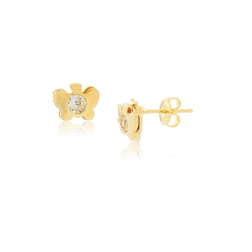 Tarnish Resistant, Nickel free and Hypoallergenic for Sensitive skin, Apparel and Accessories, Jewelry, Earrings Butterfly with Crystal Stud Earring Finished in 18K Yellow Gold Women Jewelry 36087