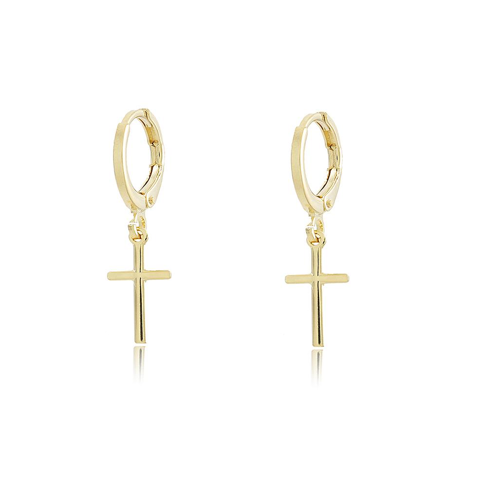 Tarnish Resistant, Nickel free and Hypoallergenic for Sensitive skin, Apparel and Accessories, Jewelry, Earrings Small Cross Dangle Leverback Earring Finished in 18K Yellow Gold Women Jewelry 36149