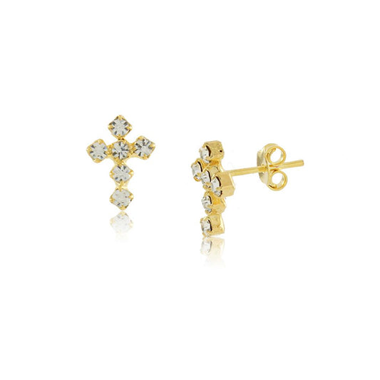 Tarnish Resistant, Nickel free and Hypoallergenic for Sensitive skin, Apparel and Accessories, Jewelry, Earrings Crystal Cross Stud Earring Finished in 18K Yellow Gold Religious Jewelry 36151