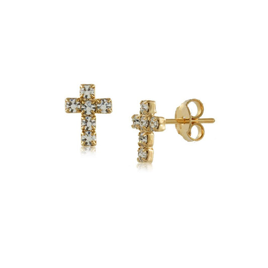 Tarnish Resistant, Nickel free and Hypoallergenic for Sensitive skin, Apparel and Accessories, Jewelry, Earrings Crystal Cross Stud Earring Finished in 18K Yellow Gold Religious Jewelry 36152