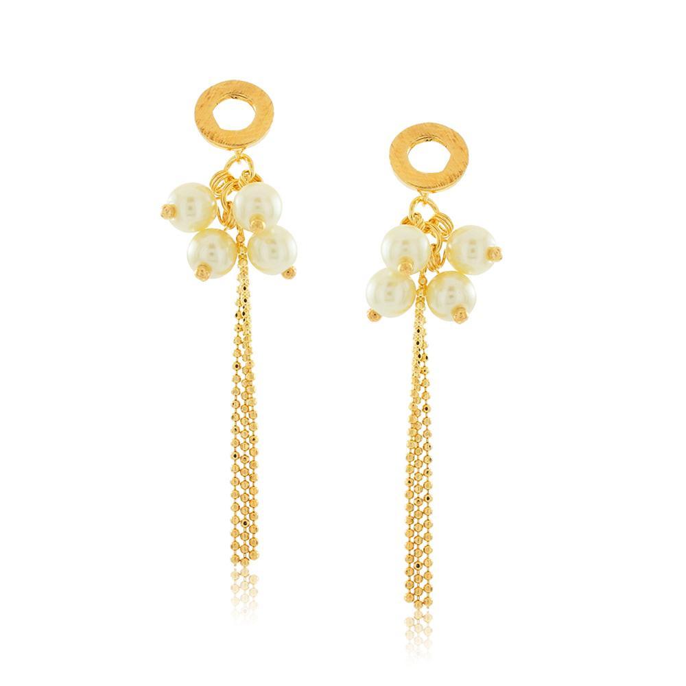 Tarnish Resistant, Nickel free and Hypoallergenic for Sensitive skin, Apparel and Accessories, Jewelry, Earrings Dangling Pearl and Fringe Earring Finished in 18K Yellow Gold Women Jewelry 36153