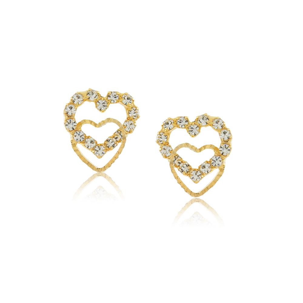 Tarnish Resistant, Nickel free and Hypoallergenic for Sensitive skin, Apparel and Accessories, Jewelry, Earrings Crystal Double Heart Earring Finished in 18K Yellow Gold Women Jewelry 36168