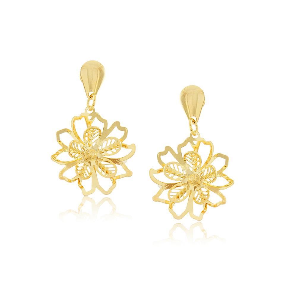 Tarnish Resistant, Nickel free and Hypoallergenic for Sensitive skin, Apparel and Accessories, Jewelry, Earrings Dangle Flower Earring Finished in 18K Yellow Gold Women Jewelry 36189