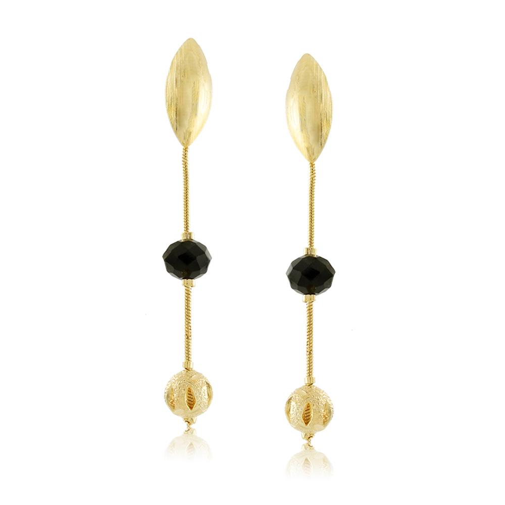 Tarnish Resistant, Nickel free and Hypoallergenic for Sensitive skin, Apparel and Accessories, Jewelry, Earrings Dangle Sphere and Crystal Earring Finished in 18K Yellow Gold Women Jewelry 36257 Black