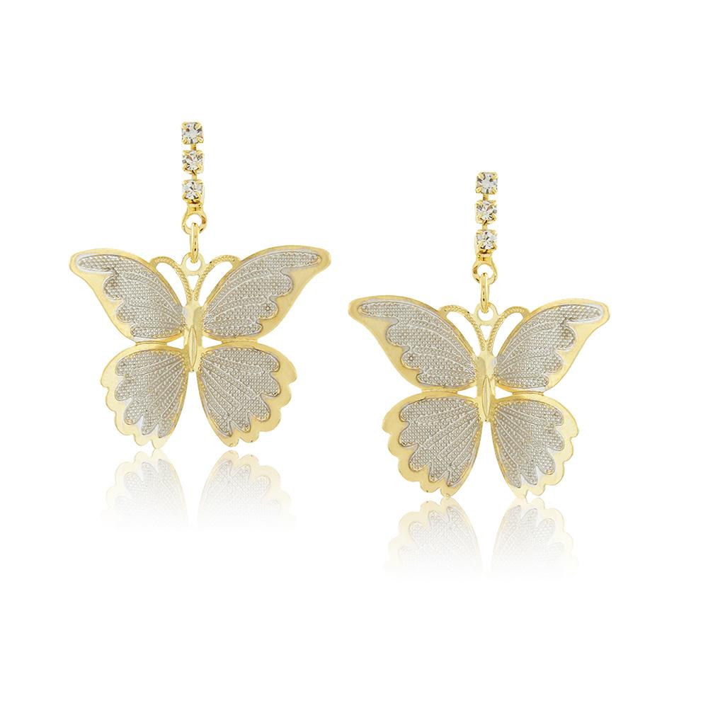 Tarnish Resistant, Nickel free and Hypoallergenic for Sensitive skin, Apparel and Accessories, Jewelry, Earrings Dangle Butterfly with Crystals Earring Finished in 18K Yellow Gold Women Jewelry 36281