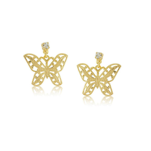 Tarnish Resistant, Nickel free and Hypoallergenic for Sensitive skin, Apparel and Accessories, Jewelry, Earrings Butterfly with Crystal Earring Finished in 18K Yellow Gold Women Jewelry 36283