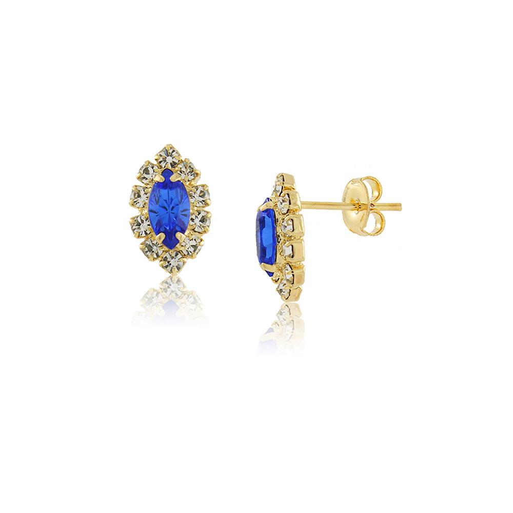 Tarnish Resistant, Nickel free and Hypoallergenic for Sensitive skin, Apparel and Accessories, Jewelry, Earrings Oval Crystal Stud Earring Finished in 18K Yellow Gold Women Jewelry 36305 Blue