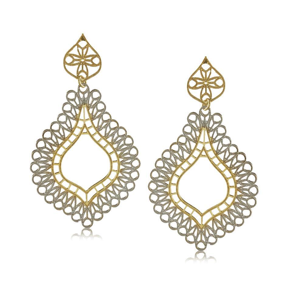 Tarnish Resistant, Nickel free and Hypoallergenic for Sensitive skin, Apparel and Accessories, Jewelry, Earrings 2 Tone Lace Drop Earring Finished in 18K Yellow Gold Women Jewelry 36316