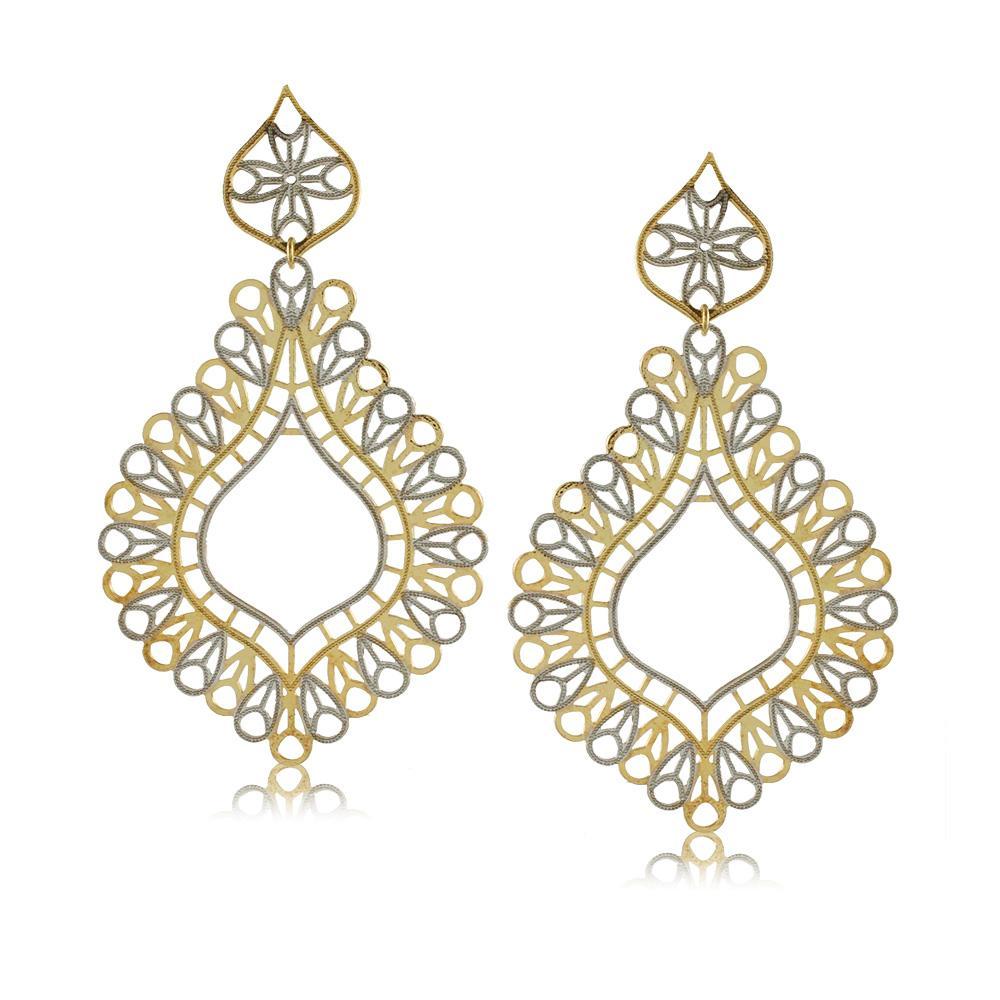 Tarnish Resistant, Nickel free and Hypoallergenic for Sensitive skin, Apparel and Accessories, Jewelry, Earrings 2 Tone Lace Drop Earring Finished in 18K Yellow Gold Women Jewelry 36317