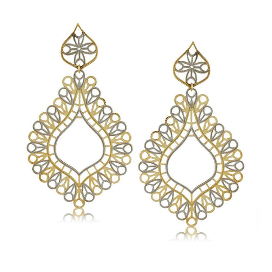 Tarnish Resistant, Nickel free and Hypoallergenic for Sensitive skin, Apparel and Accessories, Jewelry, Earrings 2 Tone Lace Drop Earring Finished in 18K Yellow Gold Women Jewelry 36317