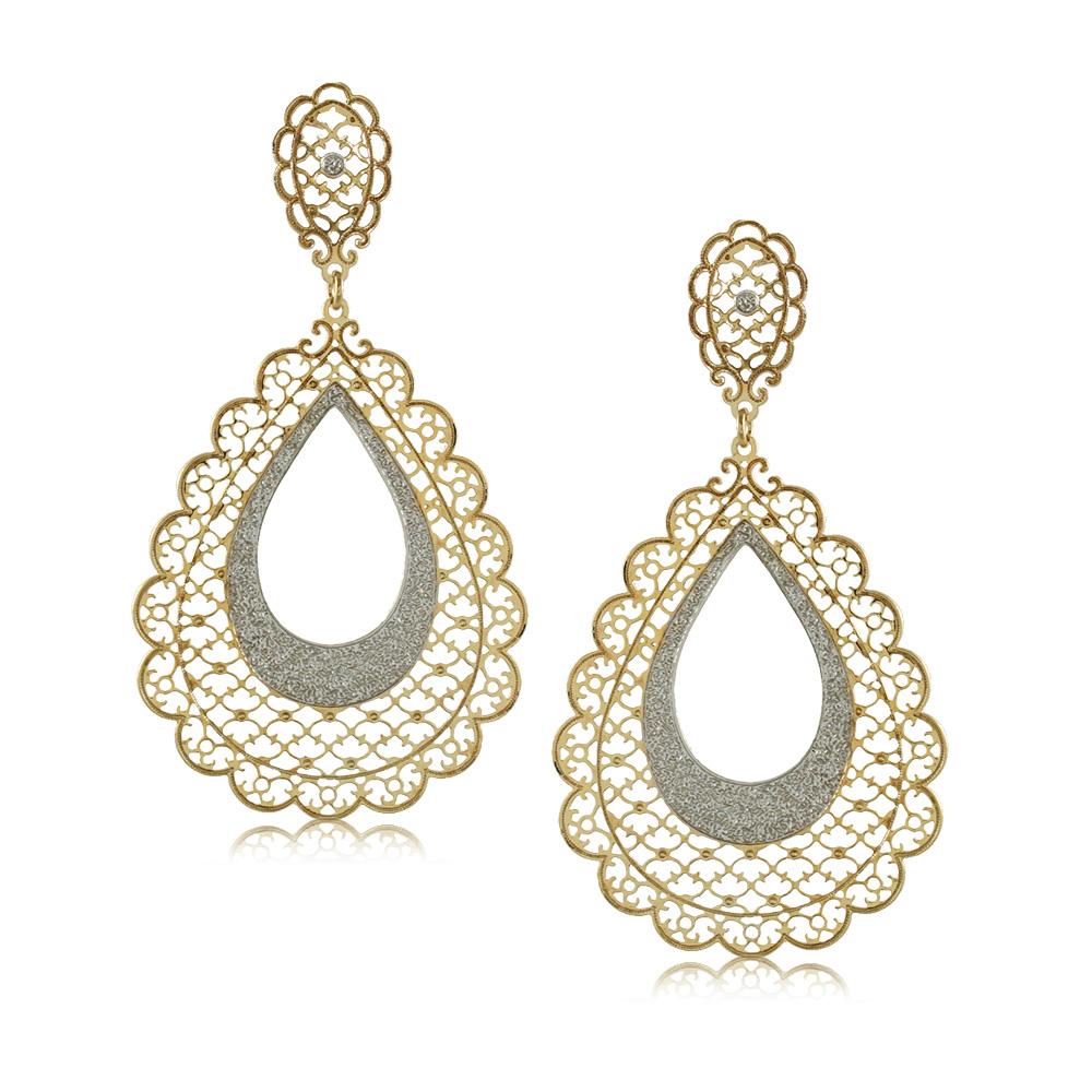 Tarnish Resistant, Nickel free and Hypoallergenic for Sensitive skin, Apparel and Accessories, Jewelry, Earrings 2 Tone Lace Drop Earring Finished in 18K Yellow Gold Women Jewelry 36318