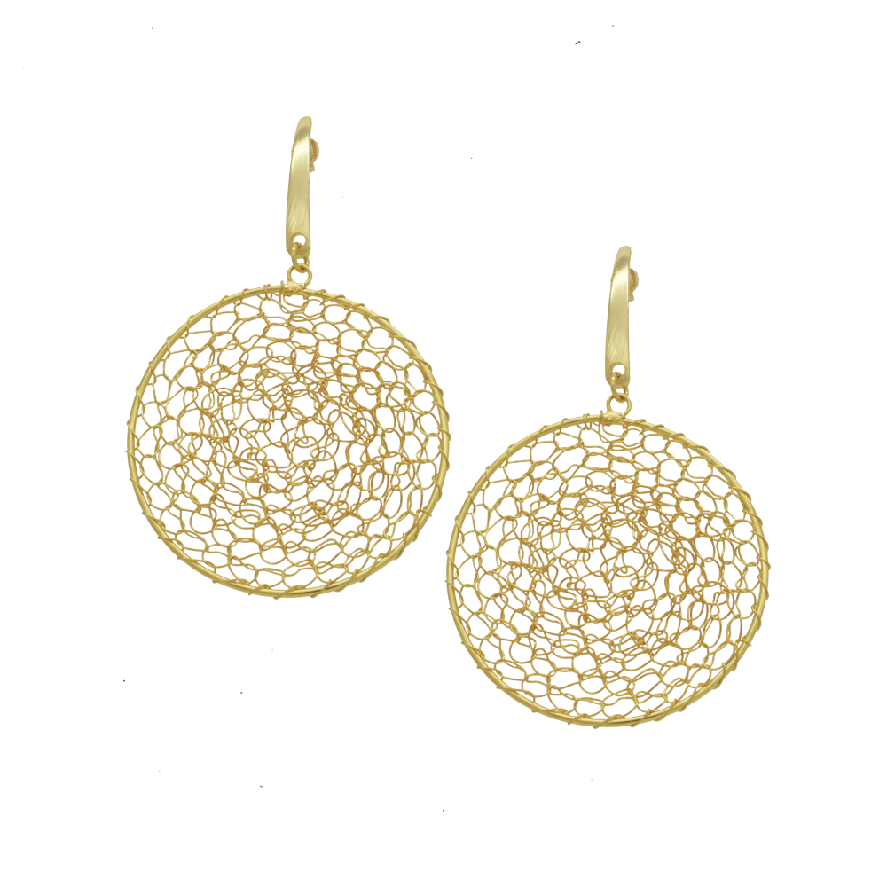 Tarnish Resistant, Nickel free and Hypoallergenic for Sensitive skin, Apparel and Accessories, Jewelry, Earrings Round Dangle Wire Crochet Earring Finished in 18K Yellow Gold Women Jewelry 36408