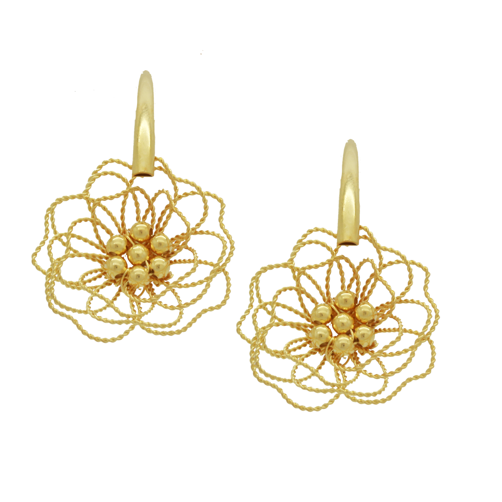 Tarnish Resistant, Nickel free and Hypoallergenic for Sensitive skin, Apparel and Accessories, Jewelry, Earrings Flower Wire Crochet Stud Earring Finished in 18K Yellow Gold Women Jewelry 36410