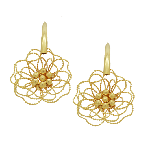 Tarnish Resistant, Nickel free and Hypoallergenic for Sensitive skin, Apparel and Accessories, Jewelry, Earrings Flower Wire Crochet Stud Earring Finished in 18K Yellow Gold Women Jewelry 36410