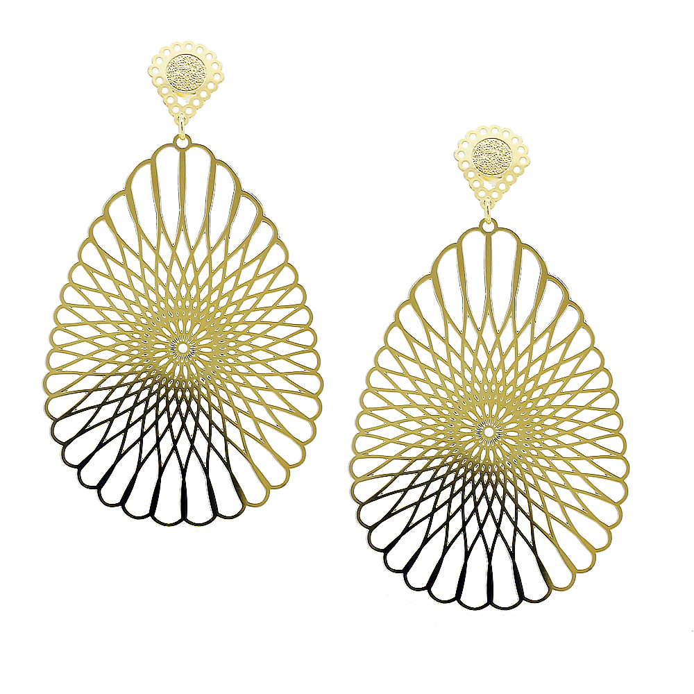 Tarnish Resistant, Nickel free and Hypoallergenic for Sensitive skin, Apparel and Accessories, Jewelry, Earrings 2 Tone Lace Drop Earring Finished in 18K Yellow Gold Women Jewelry 36443