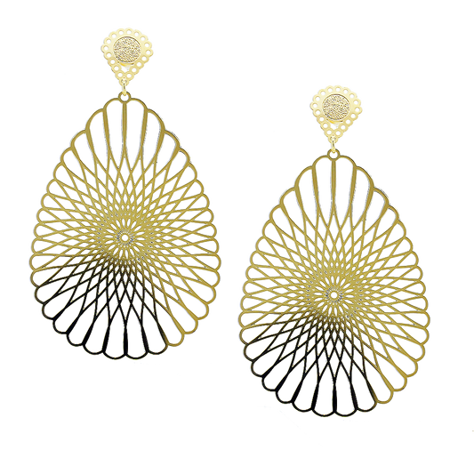 Tarnish Resistant, Nickel free and Hypoallergenic for Sensitive skin, Apparel and Accessories, Jewelry, Earrings 2 Tone Lace Drop Earring Finished in 18K Yellow Gold Women Jewelry 36443