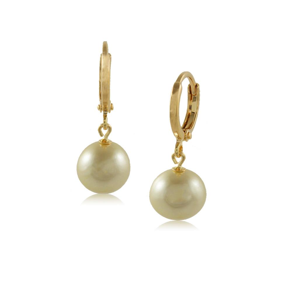 Tarnish Resistant, Nickel free and Hypoallergenic for Sensitive skin, Apparel and Accessories, Jewelry, Earrings Dangle Pearl Leverback Earring Finished in 18K Yellow Gold Women Jewelry 38033