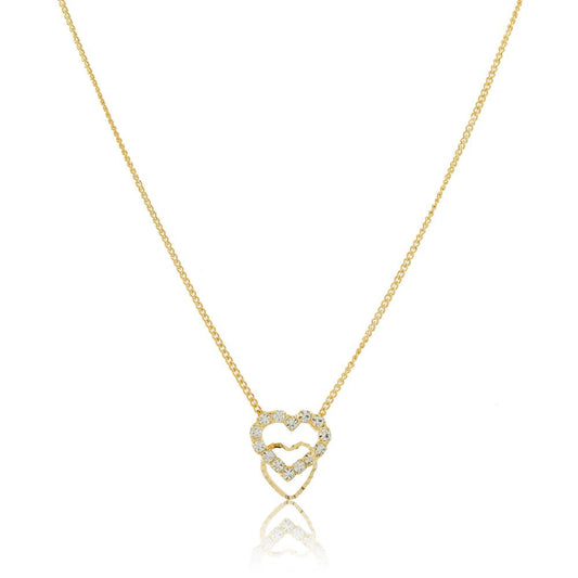 Tarnish Resistant, Nickel free and Hypoallergenic for Sensitive skin, Apparel and Accessories, Jewelry, Necklaces Heart with Clear Crystal Necklace Finished in 18K Yellow Gold Women Jewelry 46047