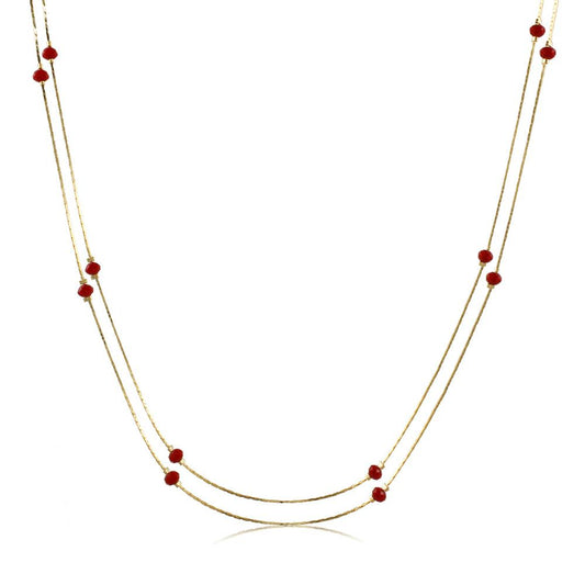 Tarnish Resistant, Nickel free and Hypoallergenic for Sensitive skin, Apparel and Accessories, Jewelry, Necklaces Necklace Finished in 18K Yellow Gold Women Jewelry 46090 Red 120cm/48in