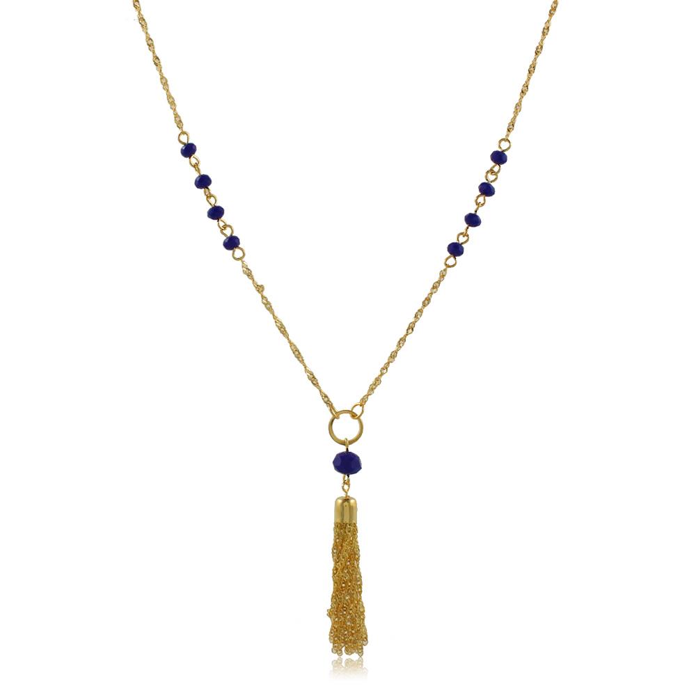 Tarnish Resistant, Nickel free and Hypoallergenic for Sensitive skin, Apparel and Accessories, Jewelry, Necklaces Necklace Finished in 18K Yellow Gold Women Jewelry 46094 Royal Blue 80cm/32in