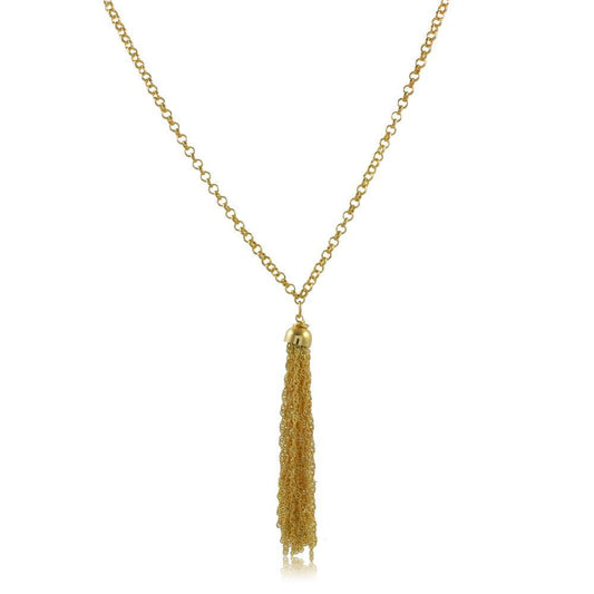 Tarnish Resistant, Nickel free and Hypoallergenic for Sensitive skin, Apparel and Accessories, Jewelry, Necklaces Chain Tassel Necklace Finished in 18K Yellow Gold Women Jewelry 46097