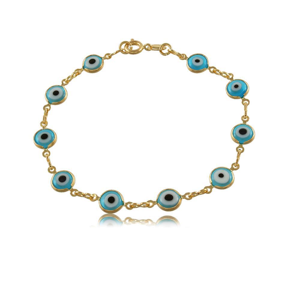 Tarnish Resistant, Nickel free and Hypoallergenic for Sensitive skin, Apparel and Accessories, Jewelry, Bracelets Evil Eye Chain Bracelet Finished in 18K Yellow Gold Women Jewelry 51286 18cm/7in