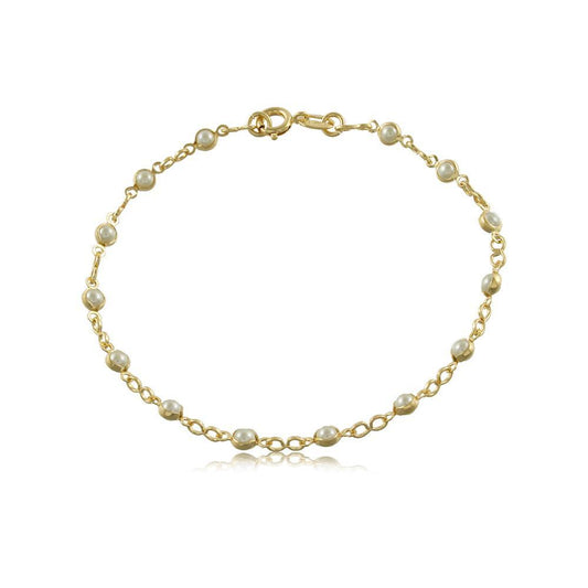 Tarnish Resistant, Nickel free and Hypoallergenic for Sensitive skin, Apparel and Accessories, Jewelry, Bracelets Pearl Chain Bracelet Finished in 18K Yellow Gold Women Jewelry 51471