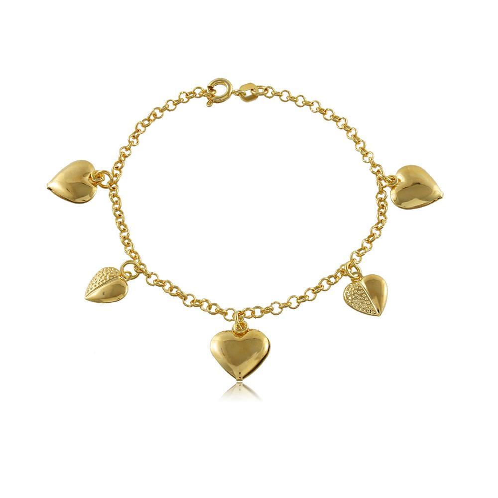 Tarnish Resistant, Nickel free and Hypoallergenic for Sensitive skin, Apparel and Accessories, Jewelry, Bracelets Heart Charms Bracelet Finished in 18K Yellow Gold Women Jewelry 56066