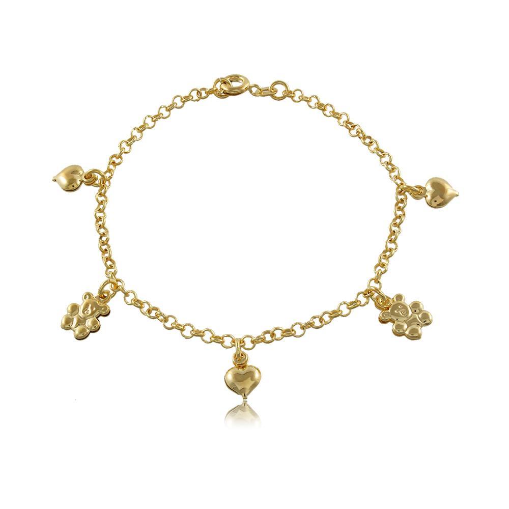 Tarnish Resistant, Nickel free and Hypoallergenic for Sensitive skin, Apparel and Accessories, Jewelry, Bracelets Dainty Heart and Bear Charms Bracelet Finished in 18K Yellow Gold Women Jewelry 56071