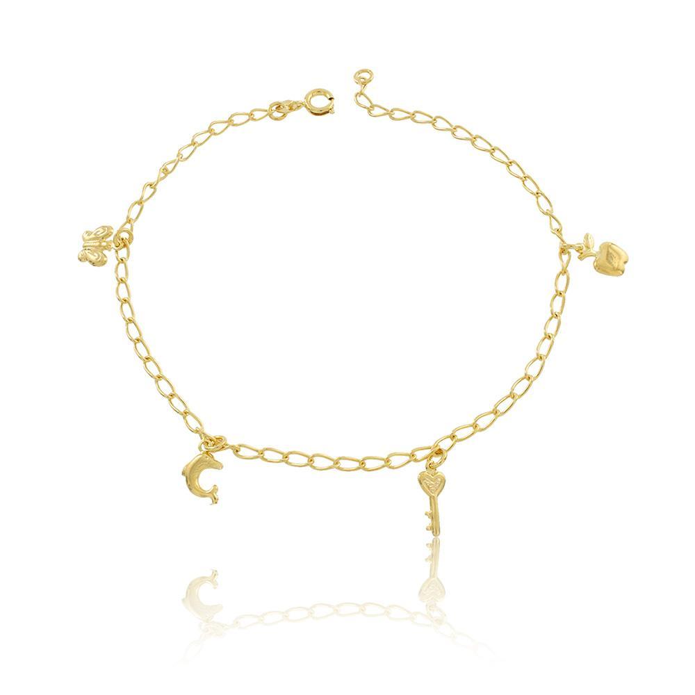 Tarnish Resistant, Nickel free and Hypoallergenic for Sensitive skin, Apparel and Accessories, Jewelry, Anklets Butterfly, Dauphin and Key Charms Anklet Finished in 18K Yellow Gold Women Jewelry 58000