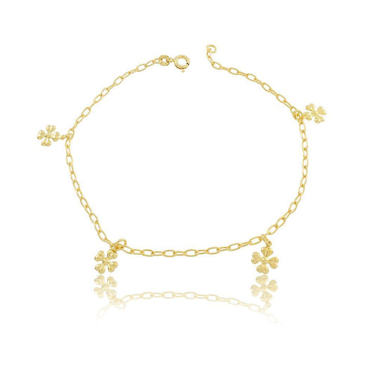 Tarnish Resistant, Nickel free and Hypoallergenic for Sensitive skin, Apparel and Accessories, Jewelry, Anklets Dainty Clover Good Luck Charm Anklet Finished in 18K Yellow Gold Women Jewelry 58001