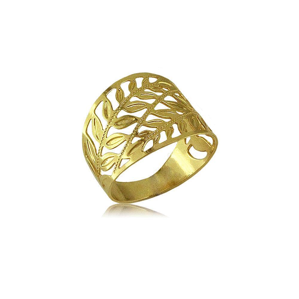 Tarnish Resistant, Nickel free and Hypoallergenic for Sensitive skin, Apparel and Accessories, Jewelry, Rings Leaf Ring Finished in 18K Yellow Gold Women Jewelry 62417 6